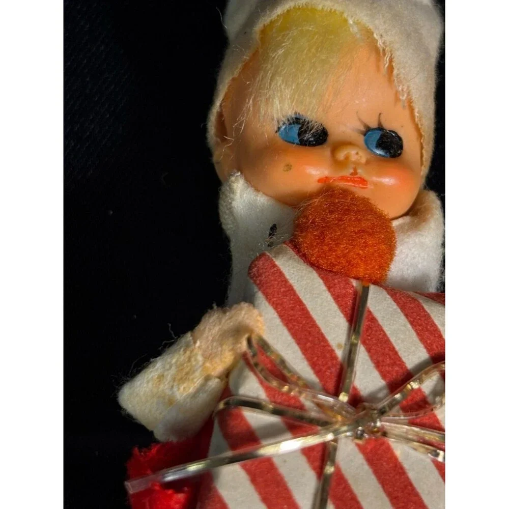 Vintage Kitschy Christmas Ornament Elf Pixie Made In Japan Sticker 6”